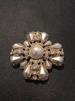 Vintage White Faux Pearl Maltese Cross Pin Brooch • $24.50