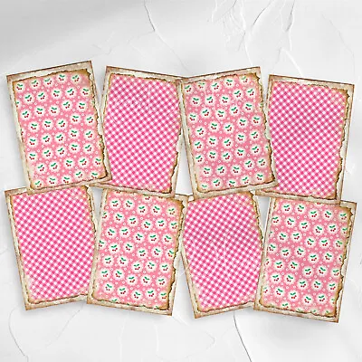 Gingham & Cherries Shabby Chic  Card Toppers Cardmaking Craft Background Papers • £2.80