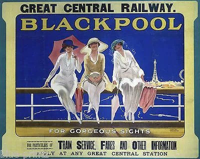  Old Blackpool Uk TRAVEL RAILWAY POSTER PRINT ART PAINTING Canvas • $16.23