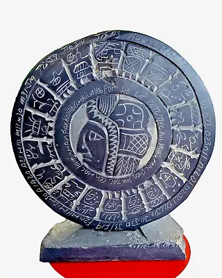Traditional Aztec Stone Calendar Chief Mayan Warrior Plaque Artifact On Stand • $38.50