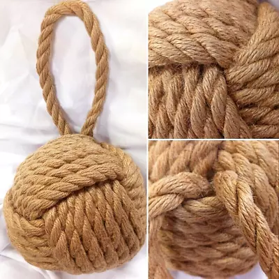 Monkey Fist Jute Rope Knot Door Stopper Nautical Sailors Knot Book Country Decor • $36