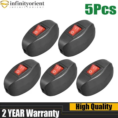 5Pcs Inline Cord Switch AC250V 6A/ 125V 10A On-Off Through Red Led Rocker Switch • £7.99