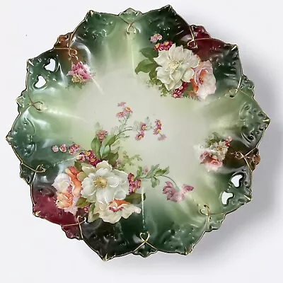 Antique MZ AUSTRIA MORITZ ZDEKAUER Roses 11” Cake Plate 1884-1909 Porcelain • $48.88