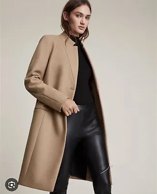 Allsaints Sidney Coat Camel Cashmere Blend Size 10 • £100