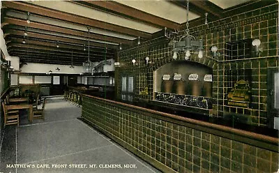 C1910 Matthew's Cafe Bar Interior View Mount Clemens Michigan Postcard RARE • $29.99