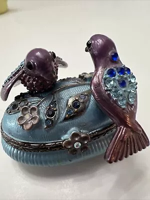 Bird Lovers Bejeweled Crystal Enameled Hinged Magnetic Clasp Trinket Box • $24.99