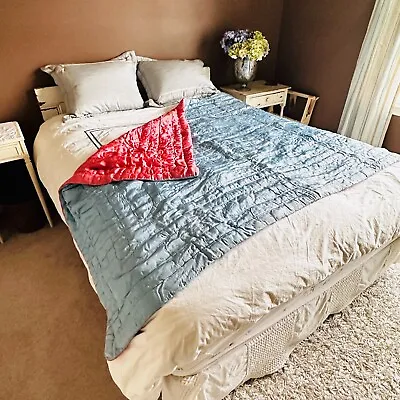 Vtg 2 Sided Satin Bedspread Blanked Blue & Pink/slamom Cutter Crafts 78  X 64  • $21.59