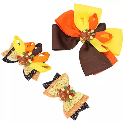  3 Pcs Polyester Thanksgiving Kids Bow Hair Clips Child Day Hairpin Supplies • £11.39