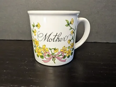 VTG Mother Mom Coffee Cup Mug Floral Print Yellow Flowers Pink Bow Japan 1980's • $12