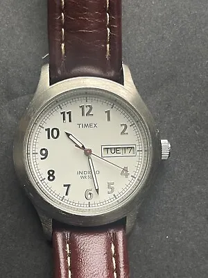 Timex Indigo CR 2016 Cell White Dial Stainless Steel Case Quartz Leather Watch • $28
