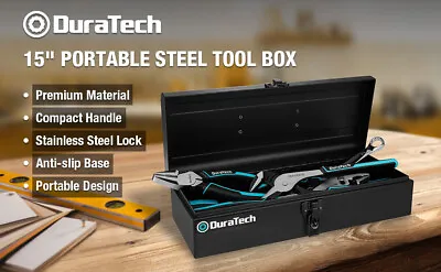 DuraTech 15  Metal Tool Box Steel Tool Box W/Metal Latch Closure Plastic Handle • $28.49