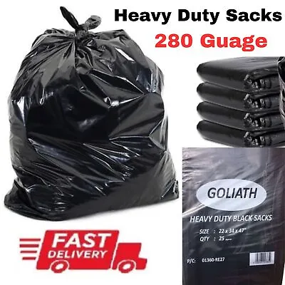 COMPACTOR Black Sacks | GOLIATH 280G BIN LINERS | Refuse/Rubbish/Waste/Bin Bags • £19.99