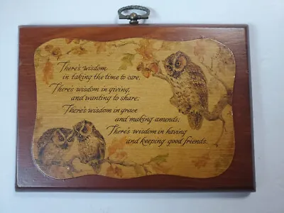 Vintage OWL Wood Plaque Wall Art ~ Good Friends & Wisdom Poem Hanging • $10