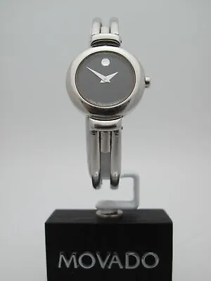 Movado Harmony Ladies Black Dial Stainless Steel Bangle Bracelet Watch 0604428 • $199