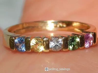 14K YELLOW GOLD 1.00tcw MULTI COLOR SAPPHIRE CHANNEL SET HALF ETERNITY BAND RING • $445