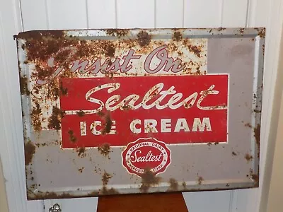 Vintage Insist On Sealtest Ice Cream Heavy Metal Embossed Sign • $255