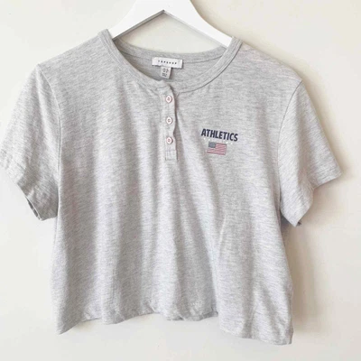 £12.56 • Buy Topshop Crop Top Athletics Gray Henley T-Shirt Sport Casual USA Flag Tee 12 L