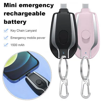 Mini Power Emergency Pod Keychain Portable Charger 1500mAh For Andriod IPhone • £5.41
