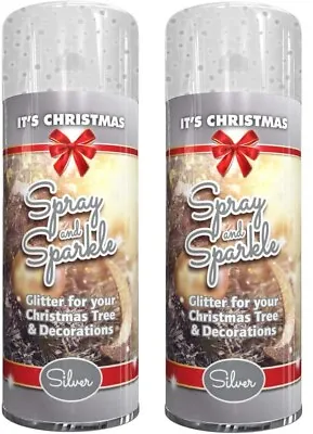 2x Silver Glitter Spray Paint For Christmas Xmas Trees Arts Craft Metallic 200ml • £7.90