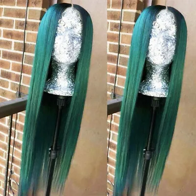 Ombre Green Lace Front Wigs Synthetic Heat Resistant Long Straight Soft Hair US • $37.11