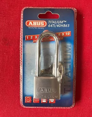 ABUS Mechanical 64Ti/40HB63 Titalium Padlock 63mm Long Shackle Carded • £5.59