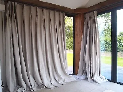 £385 • Buy LUXURY PAIR Pale GREY 100% Linen LINED INTERLINED 3.05m LONG CURTAINS RRP£1500