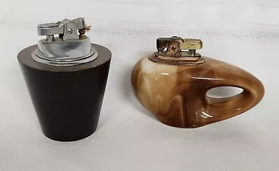 Lot Of 2 Vintage Table Top Lighters Wooden Marble Look • $18