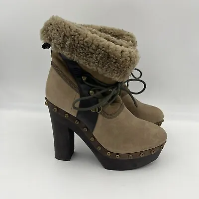 Ugg Koolaburra Studded Leather Sheepskin Nadine Boots Heels Womens 8 Fur Lined • $54.94