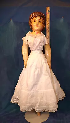 Antique 1870s Rare German Papier Mache Milliners Model XLg Doll Orig Paint DY1 • $89.99