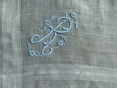 Vintage 14” Monogram “R” Light Blue Linen Handkerchief  • $4.99