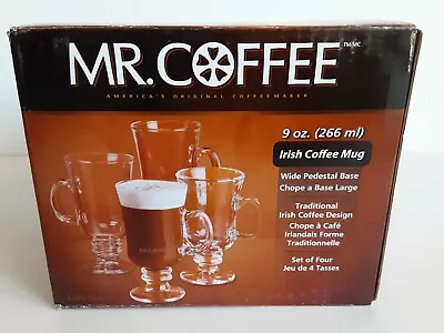 Mr Coffee Glass Irish Mugs Set Of 4 New In Box Pedestal Base • $17.50