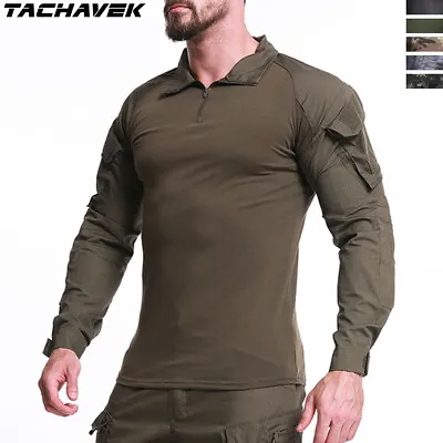 TACHAVEK Mens Tactical T-Shirt Long Sleeve US Army Military Combat Shirts Hiking • $22.79