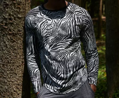 Natori Mens Kaede Leopard Print Raglan Long Sleeve T-Shirt L • $14.99