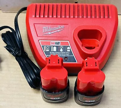 2 New Milwaukee M12 48-11-2401 12 Volt Batteries & 48-59-2401 Charger Combo • $45