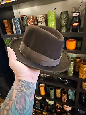 Vintage Mid Century Dorfman Pacific Brown Stingy Brim Wool Homburg Fedora 7⅜ • $49.99