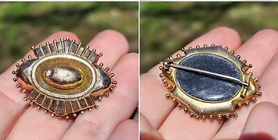 14k Gold Filled Antique Victorian Etruscan Mourning Hair Brooch Glass 8.85 Grams • $200