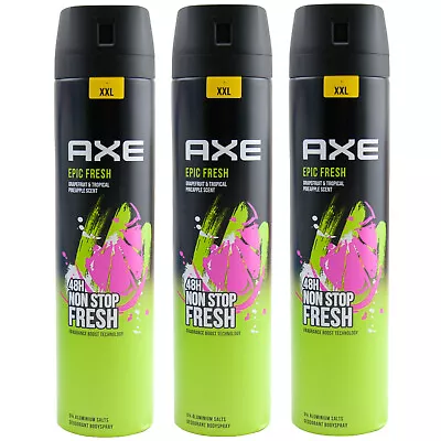 £22.70 • Buy Axe Deodorant Spray EPIC FRESH 3 X 250ml 48H Protection XXL 0% Aluminum Salt Body Spray