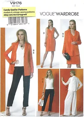 Vogue V9176 Back Pleat Jacket Top Dress Slim & Wide Leg Pants Sz 14-22 UNCUT • $9.95