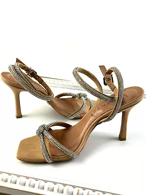 Vicenza Heels Rhinestones 9/40 Stappy Knotted Leather Beige Anthropologie Euc • $66