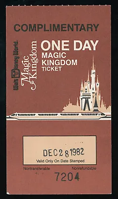 Vintage 1982 WDW MAGIC KINGDOM TICKET For One Day Admission • $10