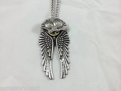 New Steampunk Silver Angel Wings With Gears Pendant Necklace Silver Tone  SP14 • $7.99