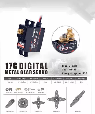 S0017M Micro Mini Servo 17g Metal Gear 1.8KG Digital Servo For RC Plane Boat Car • $12.46