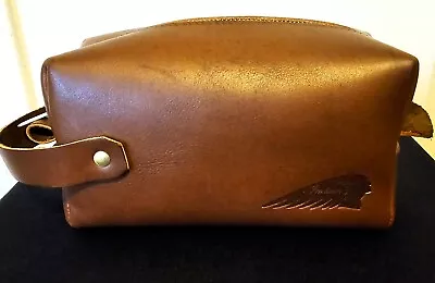 Indian Motorcycle Logo Brown Leather 8  Toiletry Bag Zipper Pouch Handmade • $8.95