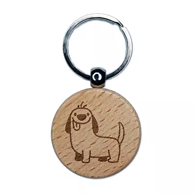 Dorky Dachshund Wiener Dog Smile Engraved Wood Round Keychain Tag Charm • $9.99