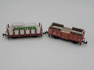 Trix Minitrix N-Scale Freight Cars; Gondola W/ Load & Stake Car (2-Pieces) • $10