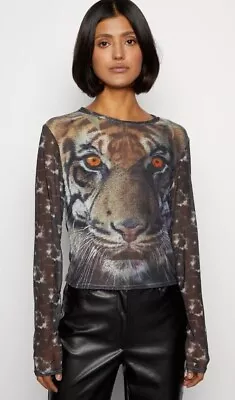 £4.99 • Buy Vintage Supply Mesh Tiger Print Long Sleeve Top Diamante Eyes Size 8  #3