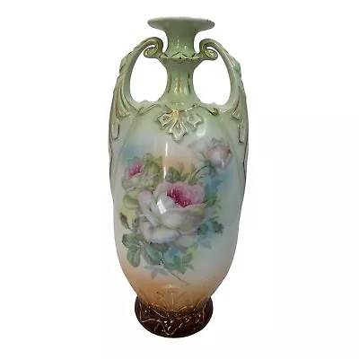 Antique VTG Porcelain Gilded Vase 13  Rose Victoria Austria Art Nouveau 6786 • $130
