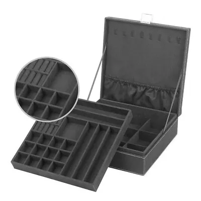 Two-Layer Jewelry Box Organizer Lint Jewelry Display Storage Case With Lock Hook • $19.98