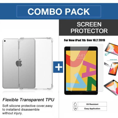 $33.24 • Buy Flexible Soft Transparent TPU Back Cover Glass Screen For Apple IPad 10.2'' 7th.