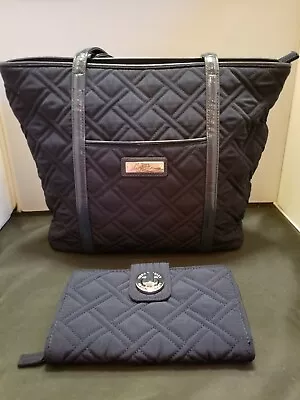 Vera Bradley Navy Blue Miller Tote Bag And Wallet Tufted Diamond Purse  NWOT • $100